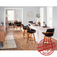 Lumisource B26-COSMO WL+BK Cosmo Mid-Century Counter Stool in Walnut and Black Faux Leather 